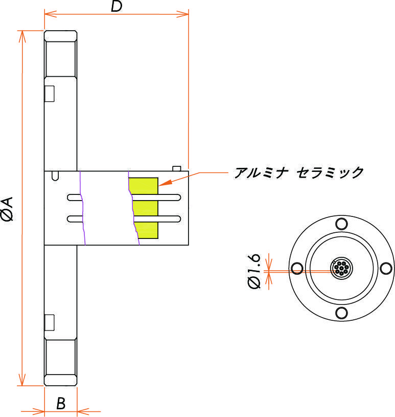 多ピン BURNDY 8 PIN VG 20 フランジ ガイド付き 寸法画像